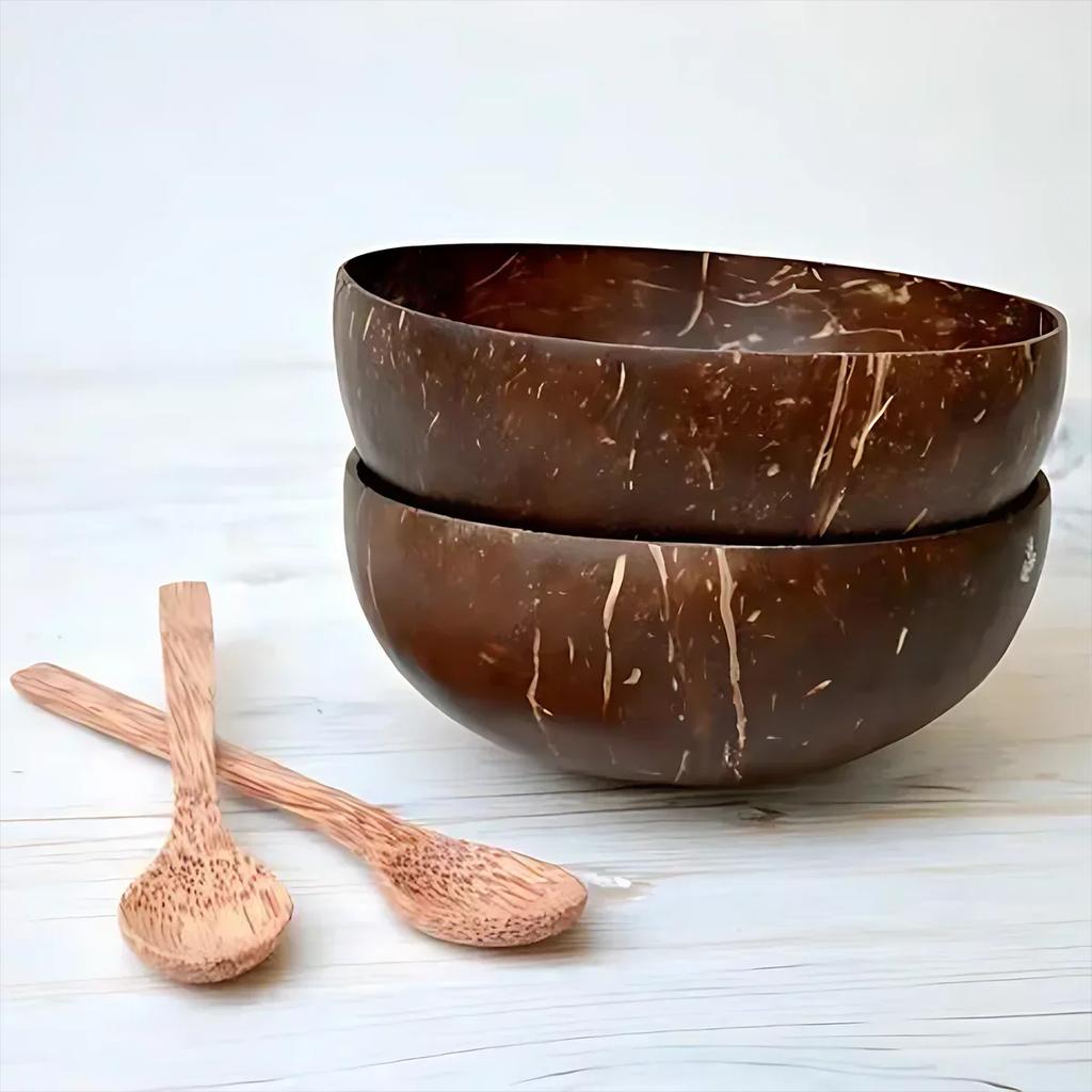 Natural Coconut Bowl Wooden Handmade Coconut Bowl Dinnerware Set Handmade Spoon for Desserts Fruit Salad Kitchen Utensils