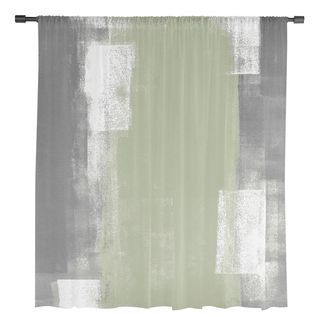 Sage Green Oil Painting Texture Window Tulle Curtains For Living Room Kitchen Home Decor Sheer Voile Curtains 