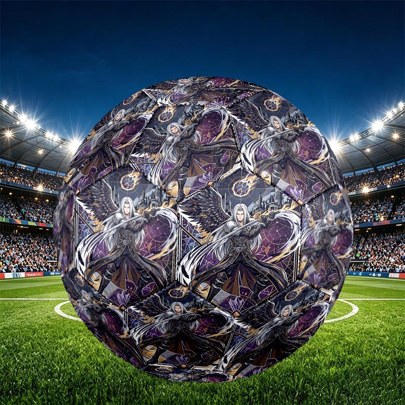 Final Fantasy Print Size 5 Soccer Ball, PU Wear Resistant Football for Match Training and Daily Practice, Birthday Gift for Soccer Fans