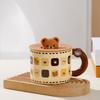 Cute Ceramic Cup with Lid Student Breakfast Cup Cartoon Bear Mug Large Capacity Gift Water Cup Household Set
