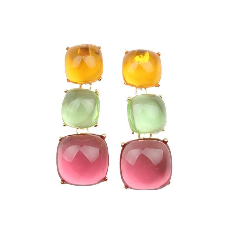 Pink Crystal Necklace Earrings Set Gold-Plated Base Shiny Gradient Pink Gems For Weddings Parties Evening Events