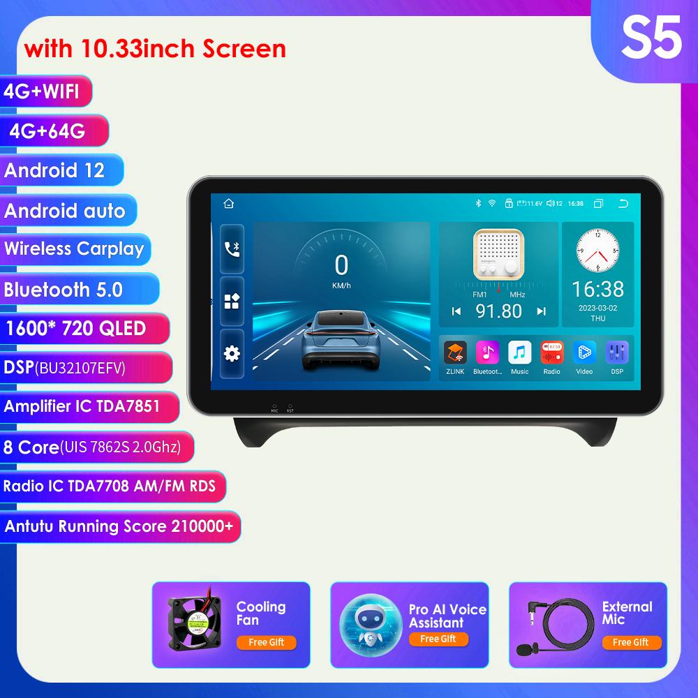 Hizpo 10,33-дюймовый 2Din Android Авторадио GPS для TT MK2 8J 2006-2014 Автомобильный радиоприемник Интеллектуальный экран Мультимедийный видеоплеер Головное устройство Carplay 4G