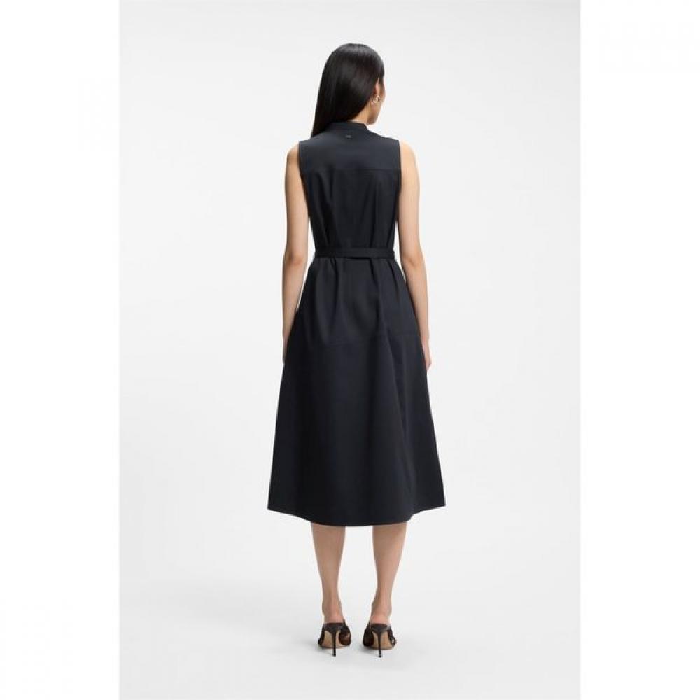 BoSS Women S adjuStable Belt Stretch Cotton Wrap dreSS Dark Blue