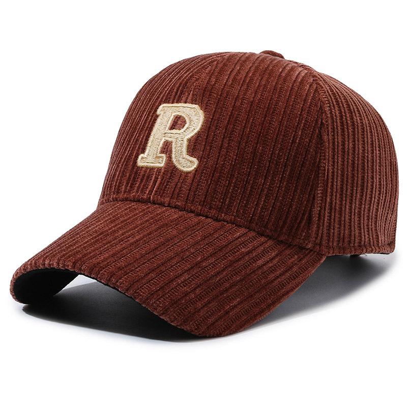 Hat Men and Women Autumn and Winter New Striped Ins Tide Letter R Baseball Cap Corduroy Duck Tongue Cap