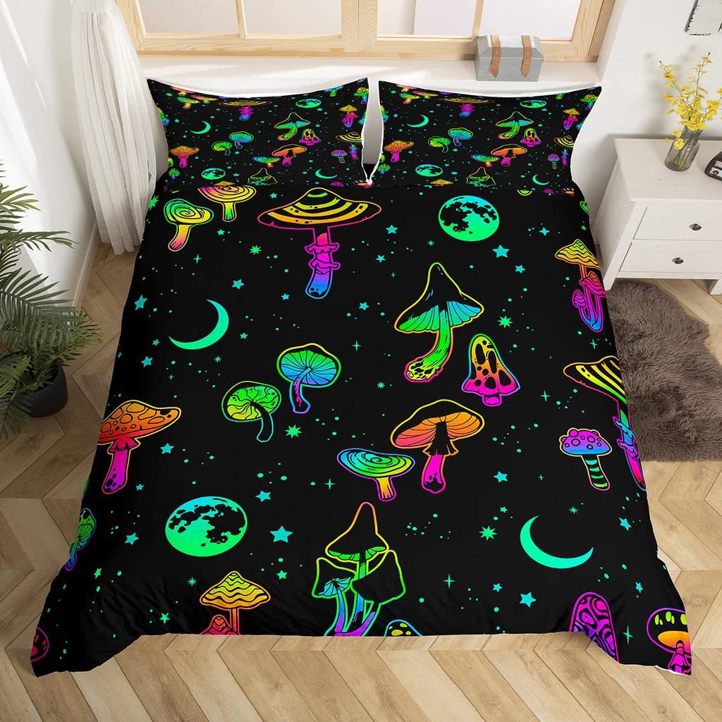 Psychedelic Mushroom Quilt Set Bedding Digital Printing Three-Piece Set For Bedroom Room Kit