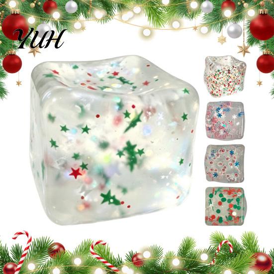 Ice Cube Squeeze Toy Christmas Toy, Confetti Filled Stress Relief Portable Toys Slow Rebound Clear for Anxiety Reduction Gadget