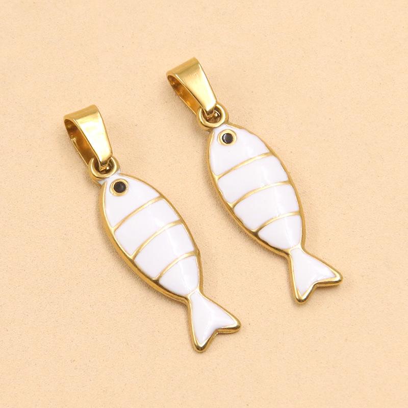 Gold & Enamel Striped Fish Crab Charm - DIY Necklace, Bracelet, Earring Accessories (2 Styles, Stainless Steel)