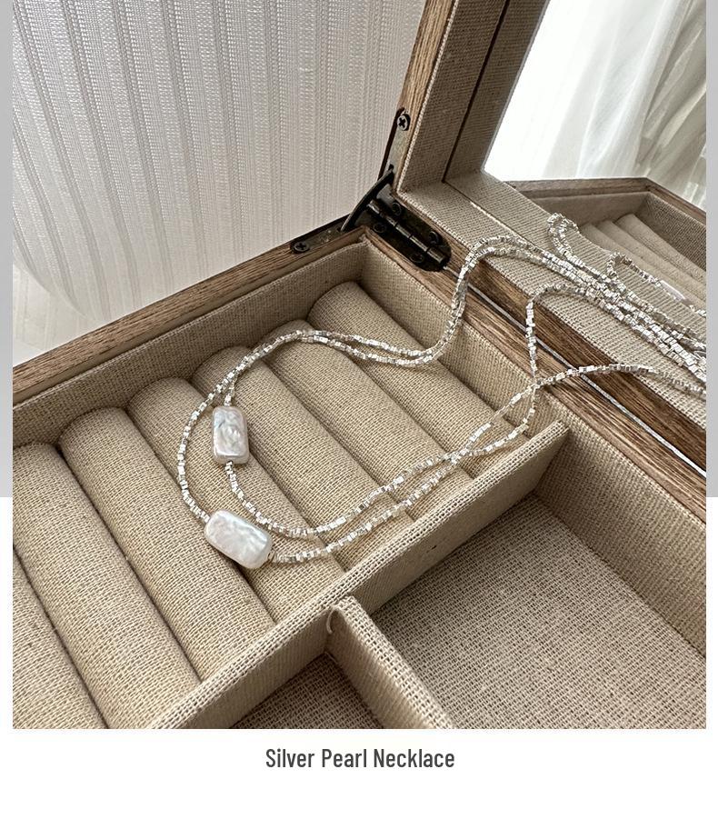 Корейское геометрическое ожерелье из стерлингового серебра 925 пробы с жемчугом - Неправильная многослойная цепочка для ключицы