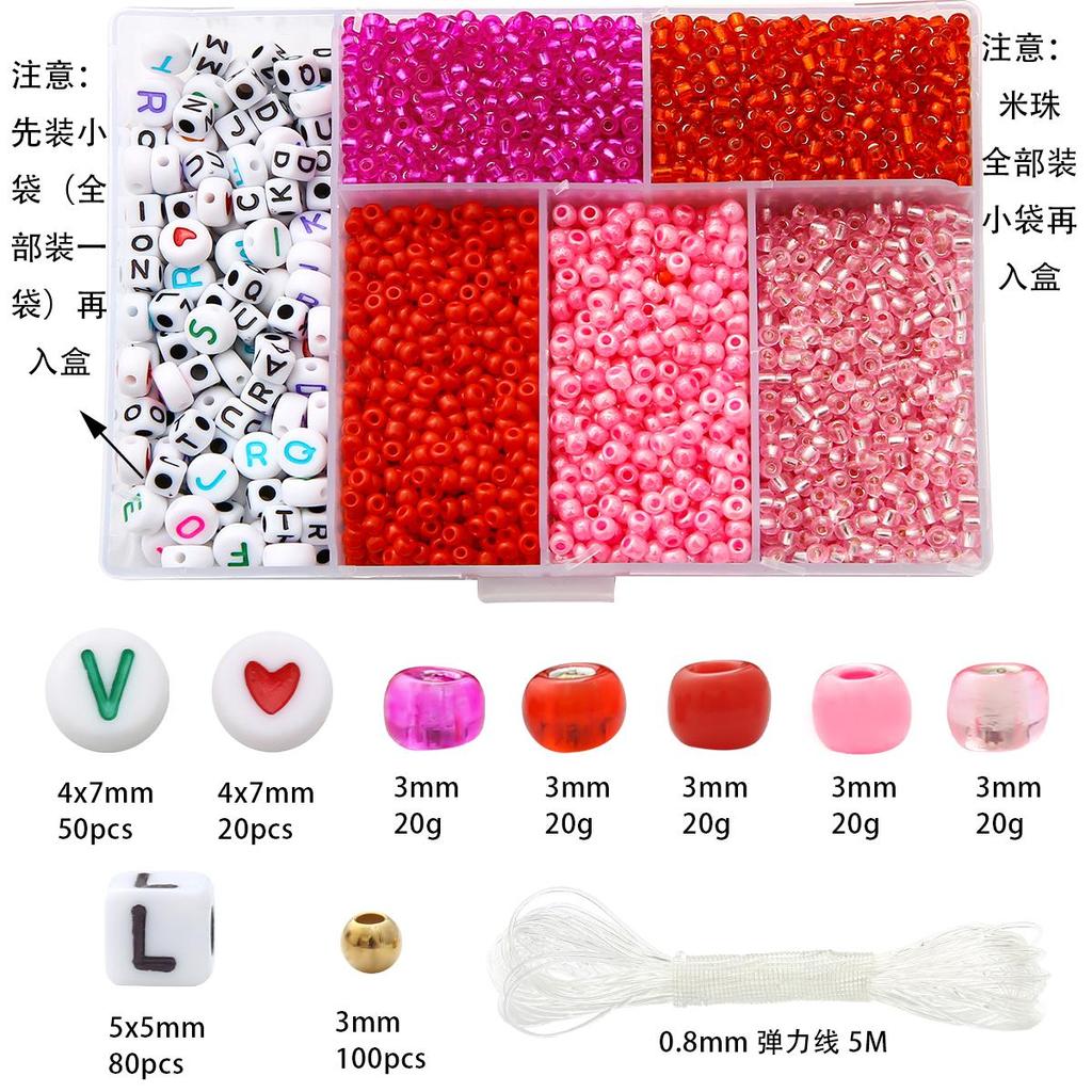 3 мм, 1 компл./упак., браслет из рисовых бусин с буквами, многоцветная однотонная коробка для красок, ожерелье из бисера «сделай сам», аксессуары