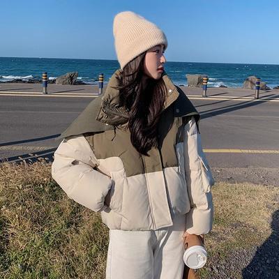 Куртка-шаль с цветной лентой, короткая пуховая куртка с хлопковой подкладкой, женская зимняя новинка