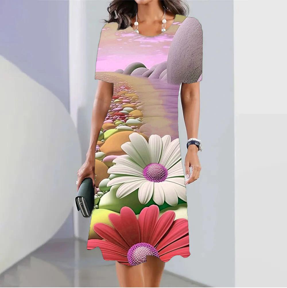 Женское летнее платье с бохо-цветочным принтом Vestido O-образный вырез с короткими рукавами и карманами Сарафан Модный повседневный элегантный праздничный халат