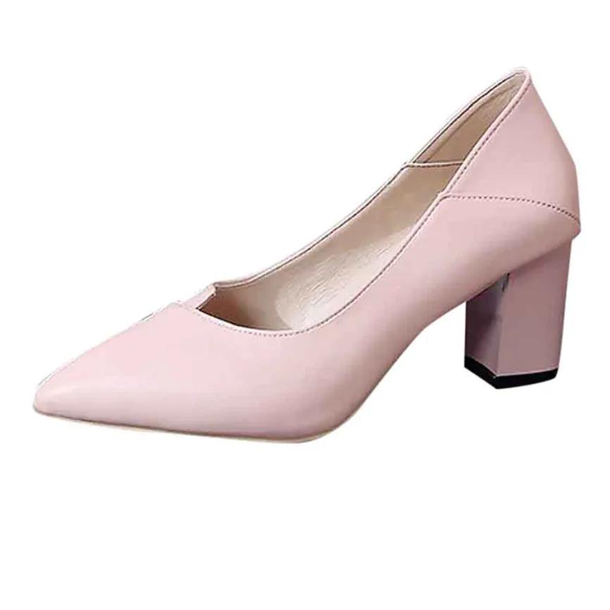 Мода 2024 Женская обувь Женская мода Толстая с высоким каблуком заостренный одинарный деловой стиль платья