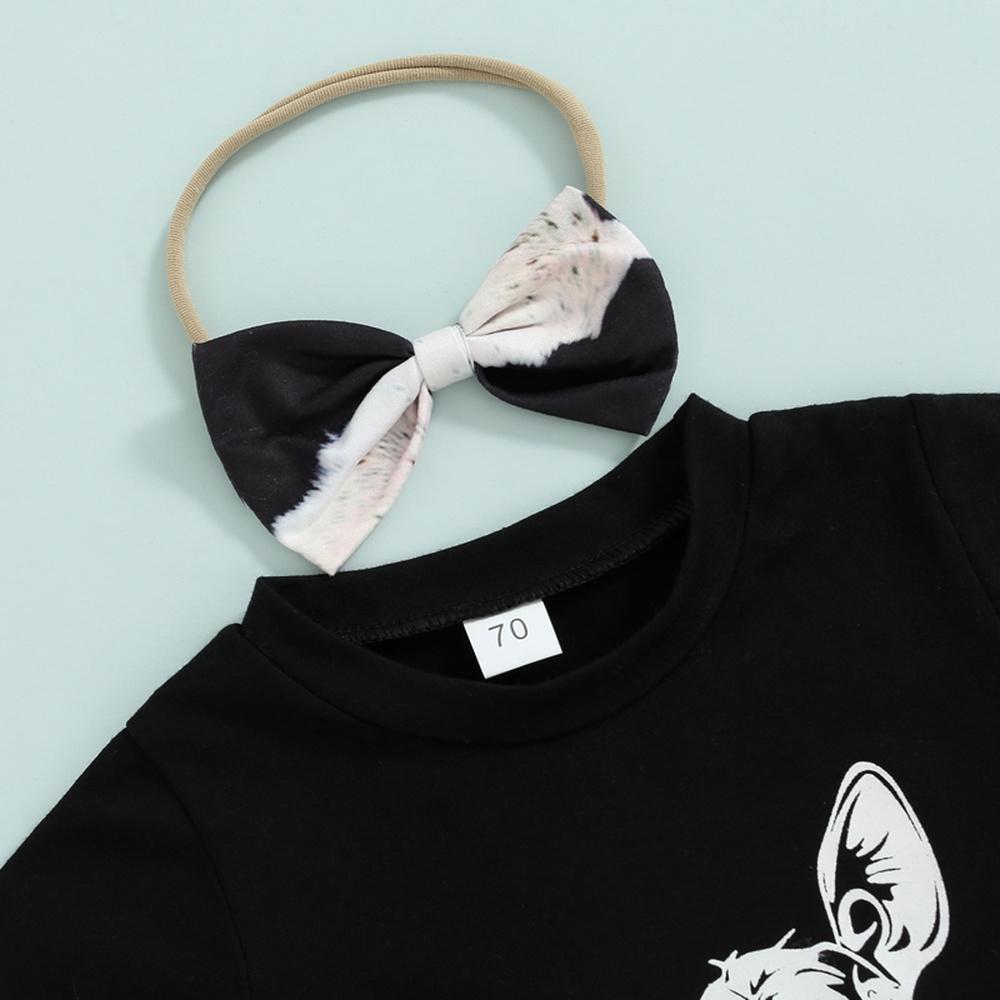 Летняя футболка с принтом коровы для маленьких девочек + шорты + повязка для волос, комплект из 3 предметов, одежда для детей 0-24 месяцев