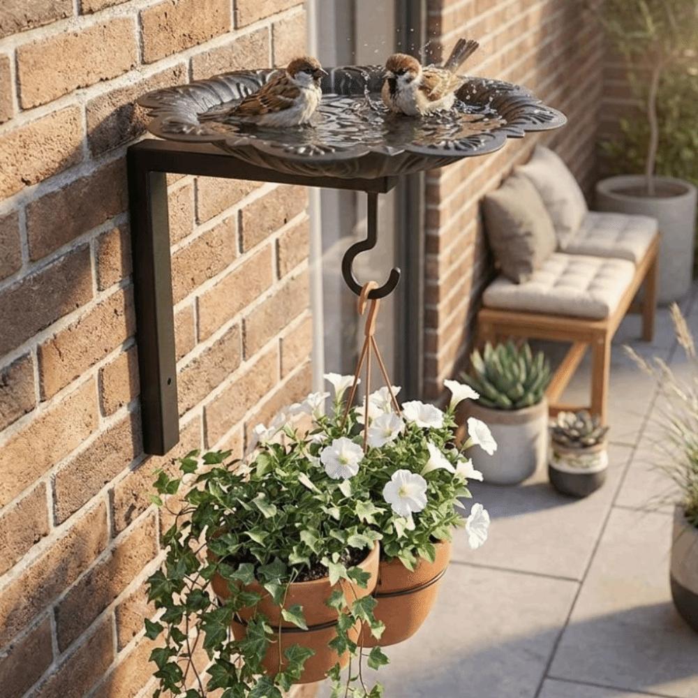 Cast Iron Wall Mounted Bird Feeder Vintage Metal Bird Bath Hanging Plant Bracket Fence