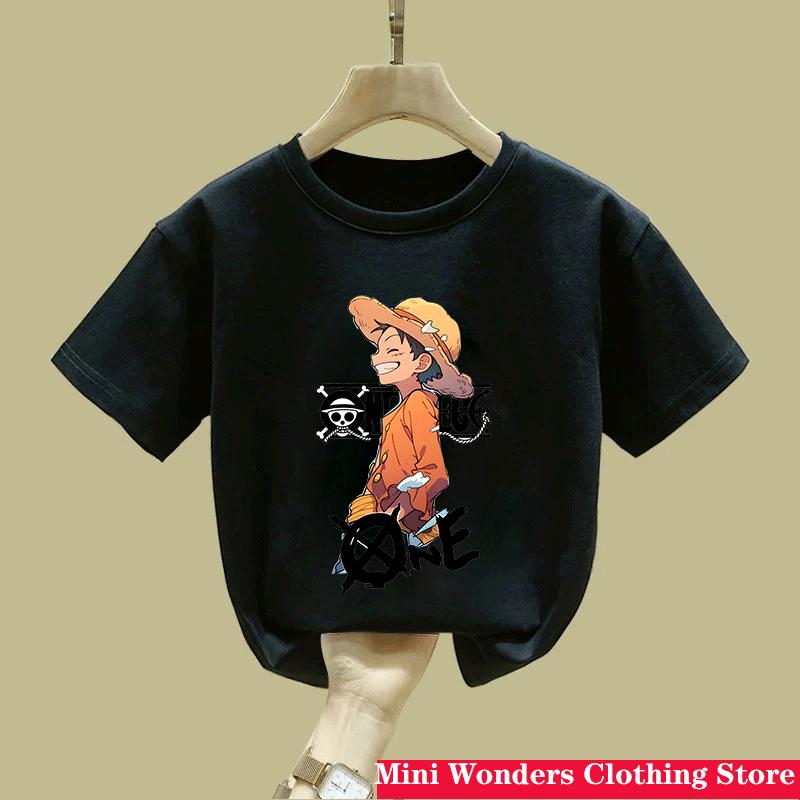 One Pieces Children TShirts Summer Anime Luffy Short Sleeves Tees Fashion Boy Girl Outdoor Clothes Base Top Birthday Gift New