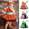 Baby Kids Girls Triangle Printed One Shoulder Tulle Dress with Bowknot Headband Cosplay Costume Clothes for 0.5-5 Years