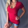 Solid-colored Slim-fitting Top with Deep V-neck Sexy Simple and Fashionable Women's T-shirts