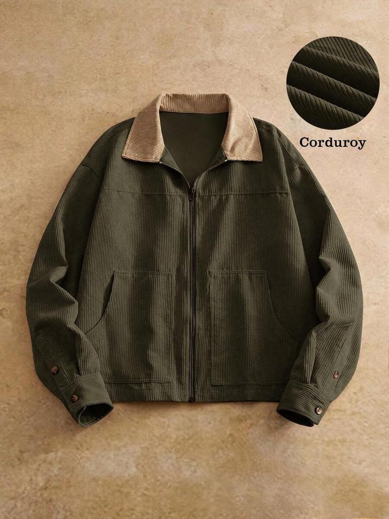 Men's Barn Style Baseball Jacket Color Block Retro Workwear Collar Fall Casual Outerwear