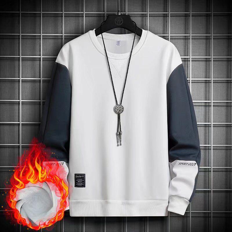 Толстовка мужская осенне-зимняя, новая мужская рубашка-рубашка с круглым вырезом, бархатная толстовка в корейском стиле, свободная футболка с длинными рукавами для мужчин