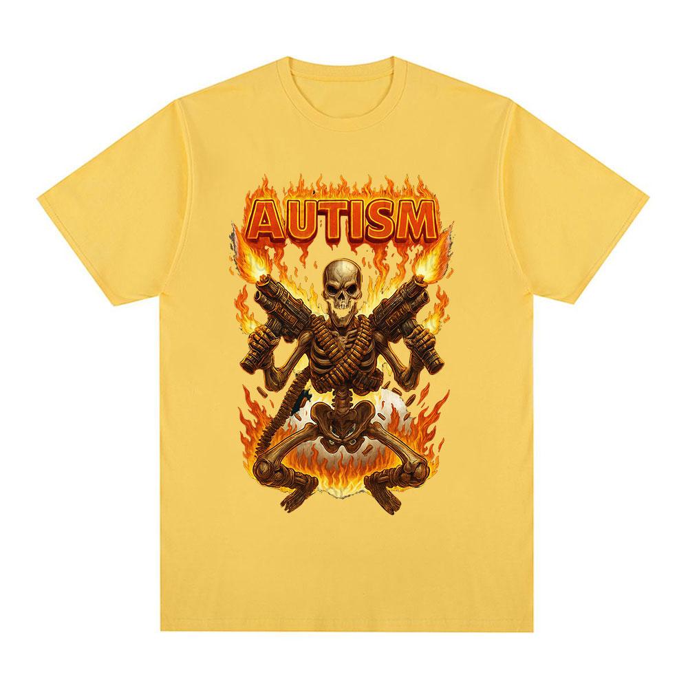 Autisitic Funny Skeleton Autism Meme Tshirts Mens Clothing Vintage Summer Short Sleeves Tshirt Cotton Casual Oversized T Shirt