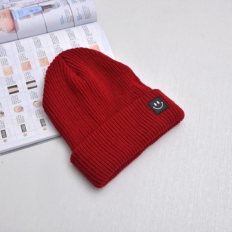 Autumn and Winter Sticker Smiley Face Knitted Hat Couple Versatile Casual Wool Hat, Han Fan Fashion Pullover Warm Hat