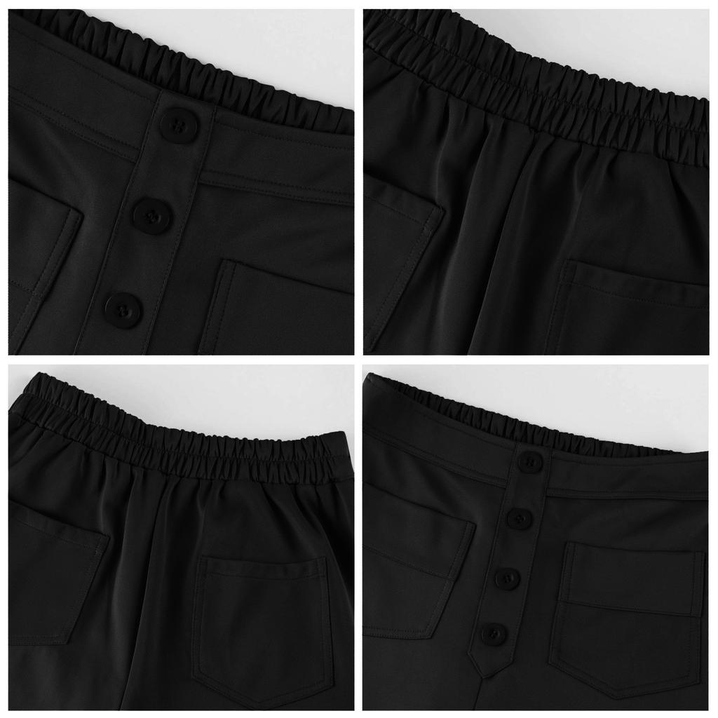 Women's Casual Straight Leg Pants With High Waist Button Elastic Business Work Pants With Multiple Pockets