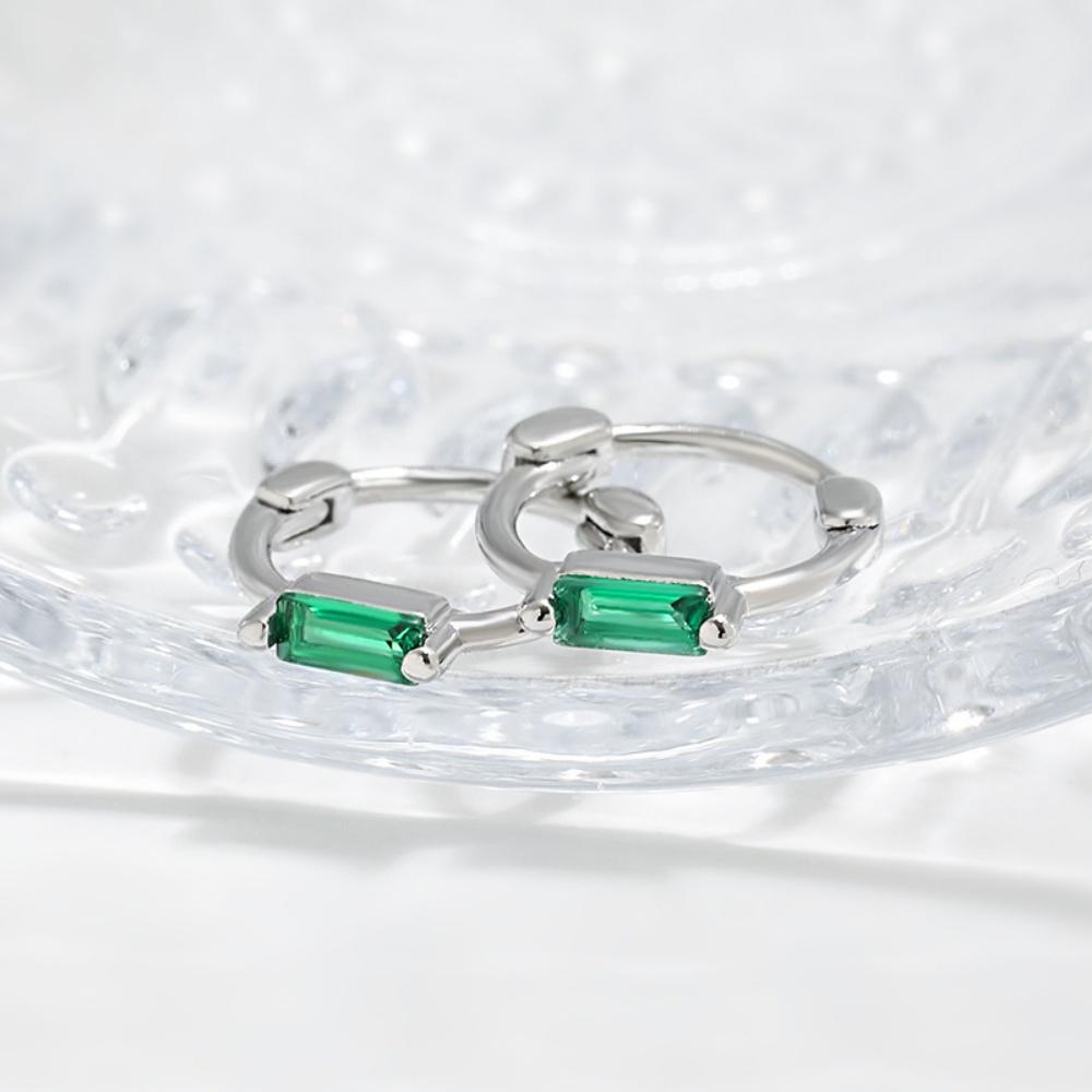 Elegant Female Green Zircon Rectangle Hoop Earrings Trendy Fashion Gold Silver Color Wedding Jewelry For Women