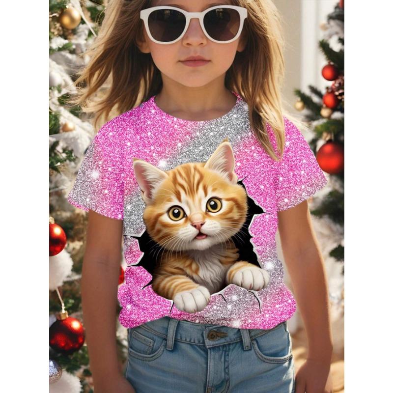 Верхняя одежда весна осень с принтом короткий рукав круглый вырез для девочек низ верх футболки для девочек