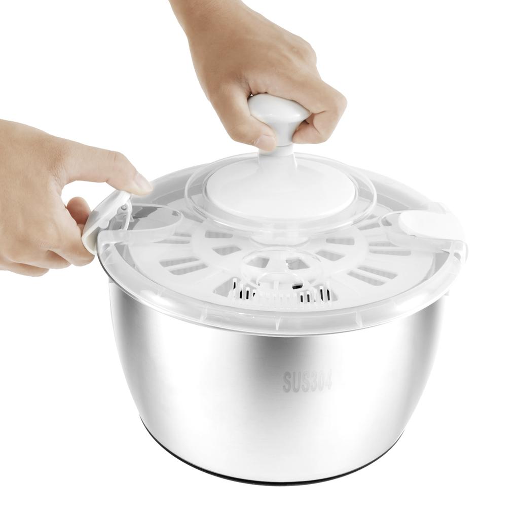 Salad Spinner 304 Stainless Steel Lettuce Spinner 5L Vegetable Dryer with Drainage Hole Nonslip Salad Spinner for Drying