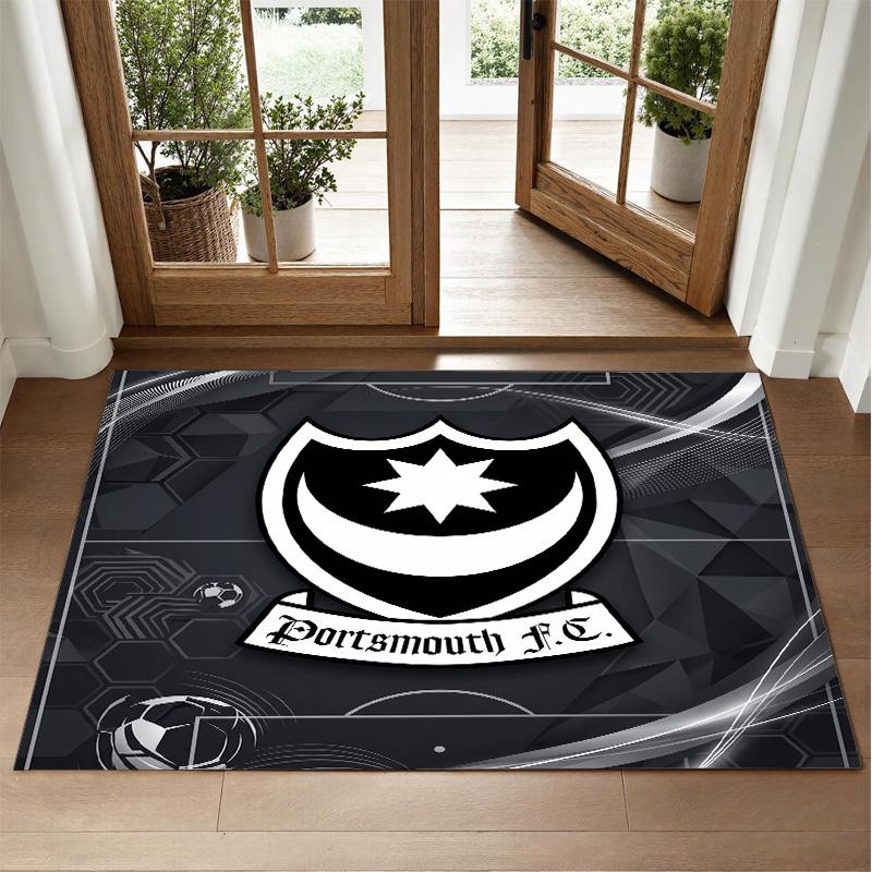 Portsmouth FC Design Crystal Velvet Rug Soft Decorative Mat for Bedroom Entrance
