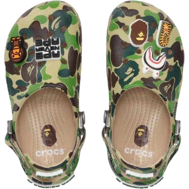 A BATHING APE x Crocs Classic Clog Противоскользящие Износостойкие Низкие Детские Сандалии Зеленые Детские