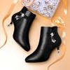 Ботильоны со стразами и острым носком для женщин, осенне-зимние, элегантные, на среднем каблуке, теплые, женские короткие ботинки, черные, новинка