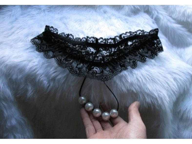 Трусики большого размера с жемчужным массажем и открытой ластовицей - Сексуальный японский стиль с крупными бусинами