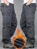 Мужские уличные брюки карго с несколькими карманами и плюшевой подкладкой - Толстые, теплые и свободного кроя