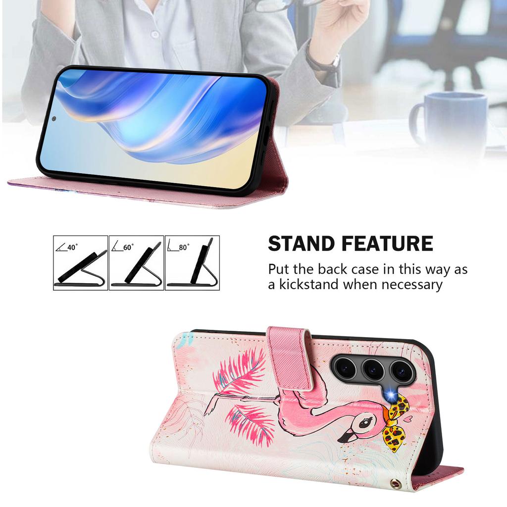 Flamingo Luxury Painted Leather Case Wallet PU Leather Book Style Cover for Samsung Galaxy S21 S22 S23 S24,Note10 Note20,A13 A15 A16 A06 A54...