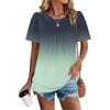 Женская повседневная модная футболка с круглым вырезом, градиентной печатью, плиссировкой и коротким рукавом, топ