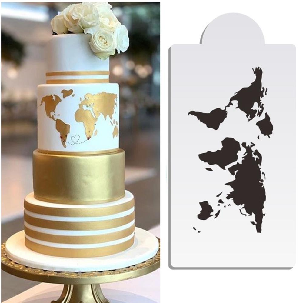 Lace Art Bakeware Plastic Template Cake Stencil World Map Cake Decorating Tool Fondant Molds