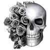 Women Casual Round Neck T Shirt Black Skull and Roses Print Fashion Top Daily Wear Street Style Outfit