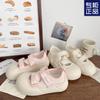Pink Hollow Bread Shoes Female Ugly Cute Summer New Big Head Board Shoes Mary Jane Velcro