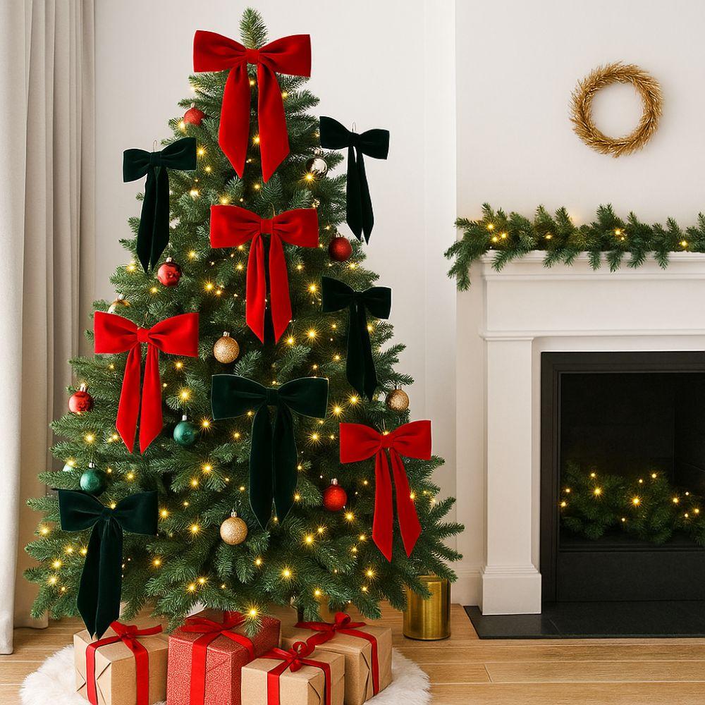 Флокированное Рождественское украшение в виде банта Мягкий подвесной бант Большой бант Декор Новогоднее празднование