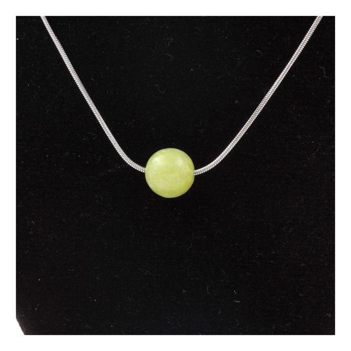 Stones and Minerals. 1 Serpentine Pearl Necklace 8 Mm Stainless Steel Chain.