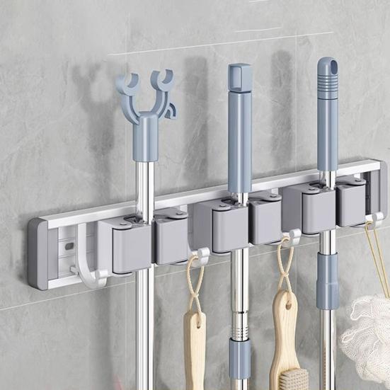 Органайзер для швабры и веника с 5 крючками, настенный, без перфорации, водонепроницаемый, противоскользящий