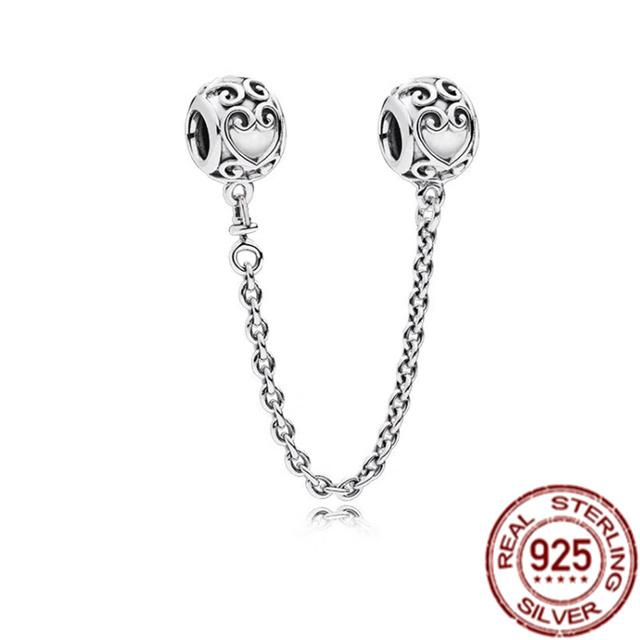 100 %925 Sterling Silver Crown Herbarium Moon &Star Safety Chain Charm Bead Fit Temperament Bracelet Jewelry Gift