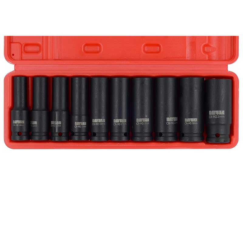Набор шестигранных торцевых головок DAYUAN 1/2 12,7 мм, набор ударных головок из 10 предметов 10 мм, 12 мм, 13 мм, 14 мм, 15 мм, 17 мм, 19 мм, 21 мм, 22 мм, 24 мм, пневматическая ударная трещотка