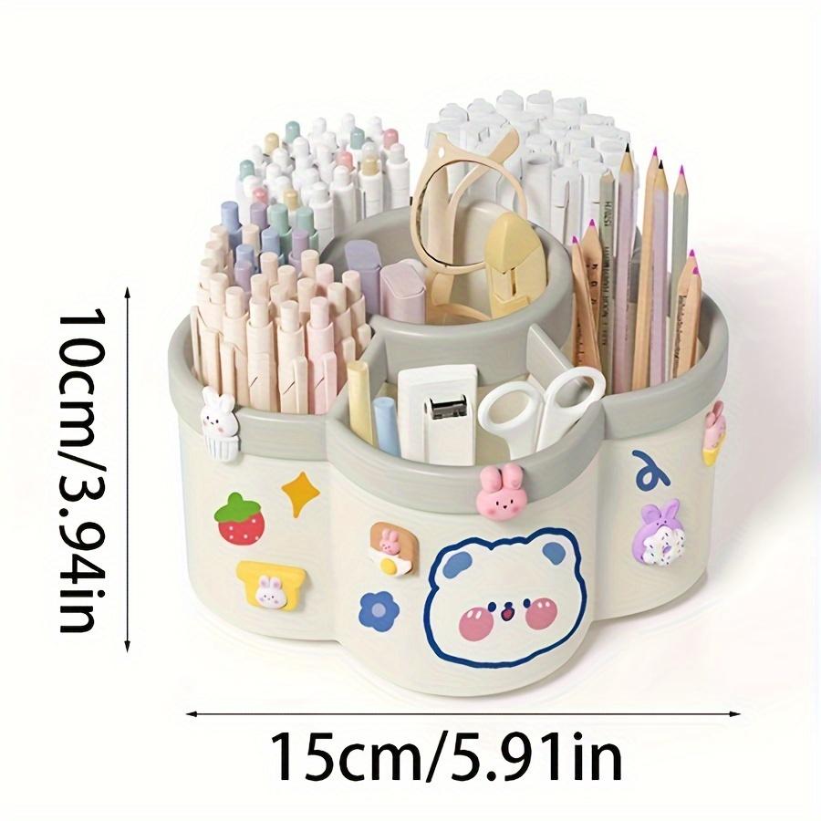 360-Degree Rotating Desk Organizer Set,Cute Multi-Functional Stationery Holder with Large Capacity,PVC Round Pen & Art Supplies
