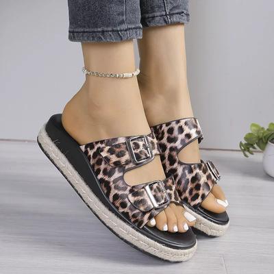 2024 Низкие тапочки Домашние тапочки Платформа Летние женские мокасины Шлепанцы Pantofle Beach 2024 Леопардовый леопардовый Рим Ткань Копыта Каблуки R