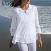 Women's Fashion Casual Solid Color Print 3/4 Sleeve O Neck Blouses & Shirts