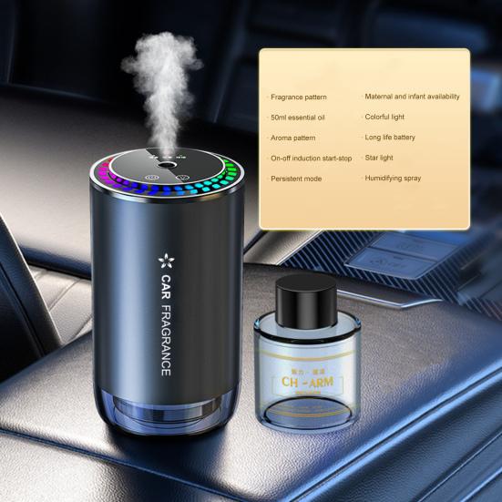 Автомобильный освежитель воздуха, диффузор аромата с красочной подсветкой, автоматическое включение/выключение, 3 режима распыления, перезаряжаемый автоматический диффузор эфирного масла, увлажнитель