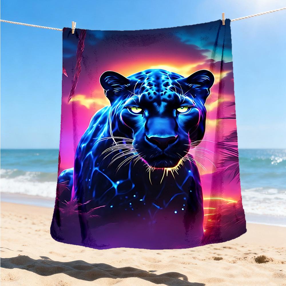 1pc Neon Panther Print Throw Blanket Polyester Fiber, Lightweight Flannel, Soft & Warm, All Season Use for Outdoor, Camping Digital Print