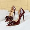 Women's High Heels Banquet Side Hollow Shallow Cut Pointed Rhinestone Bow High Heels Single Shoes